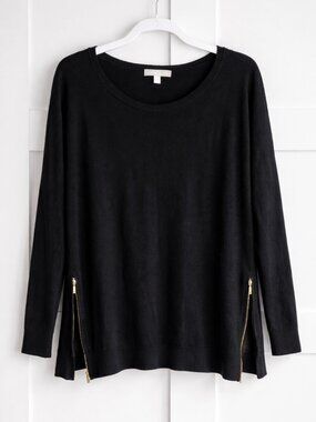 Banana Republic Black Wool Blend Sweater XL Zip Side Slits Minimalist Chic